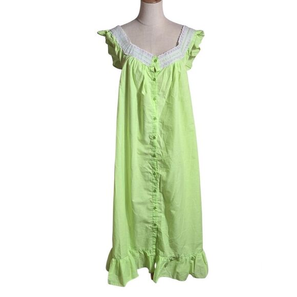 Jolie Lime Green And White Ruffled Nightgown - Picture 1 of 6